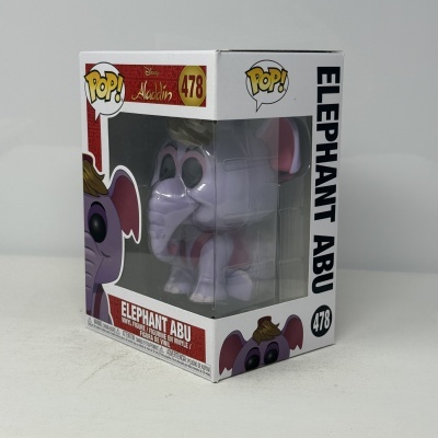 Figura colecionável Funko Pop Elephant Abu 478 da Disney Aladdin em caixa branca com janela