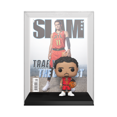 Funko Pop do jogador Trae Young e capa da revista SLAM com ele