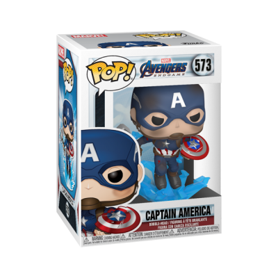 Figura POP! Funko do Capitão América na embalagem com texto Legendsário e Até Brilhante