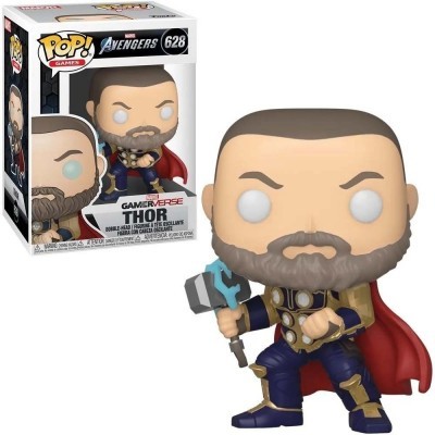 Figura Funko Pop do Thor com capa vermelha segurando martelo em frente à caixa Avengers 628 Gamerverse