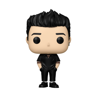 Figura colecionável Funko Pop com cabelo preto e roupas pretas