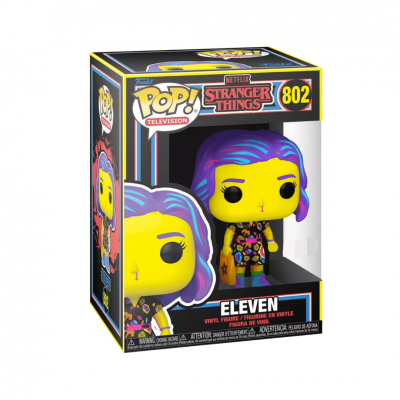 Figura Funko Pop! Eleven Stranger Things 802 em caixa preta com detalhes coloridos