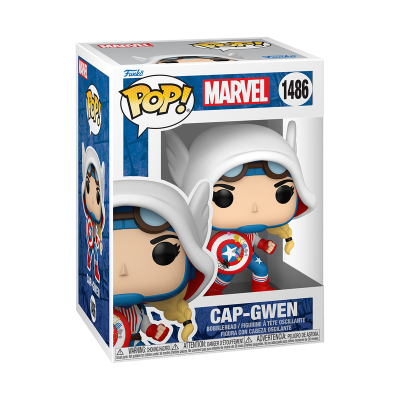 Figura Funko Pop! Marvel Cap-Gwen com escudo e capa branca na caixa