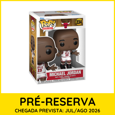 Figura Funko Pop Michael Jordan Chicago Bulls número 234 na embalagem com aviso de pré-reserva.