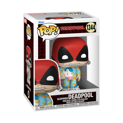 Figura Funko Pop! Deadpool 1344 em caixa com personagem Deadpool de pijama e chupeta