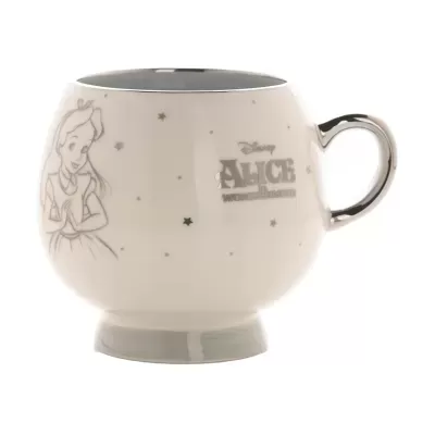Caneca branca de porcelana com desenho Alice e texto Disney ALICE IN WONDERLAND