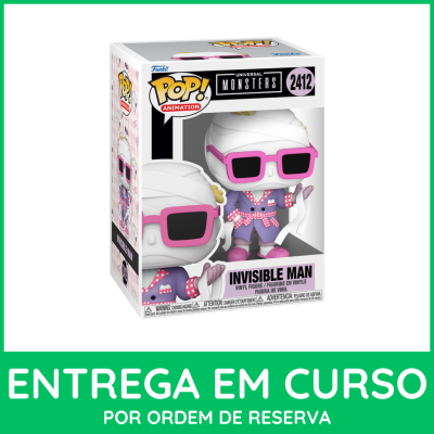 Figura Pop! Animation Universal Monsters Invisible Man em vinil com óculos e roupa colorida na caixa
