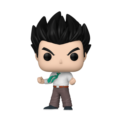 Figura Funko Pop de personagem com cabelo preto espetado e roupa formal.