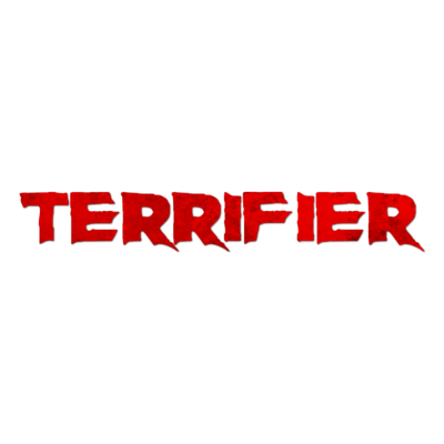 Logotipo vermelho da palavra TERRIFIER com textura e pontas afiadas