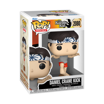 Boneco Funko Pop Daniel Crane Kick do filme The Karate Kid na caixa com janela