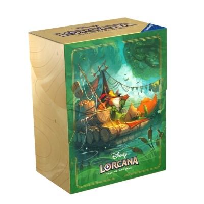 Caixa do jogo de cartas Disney Lorcana com ilustração de barco e personagens animais