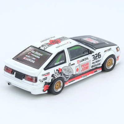 Miniatura de carro de corrida branco com detalhes e inscrições