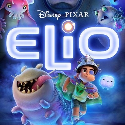 Poster do filme de animação 'Elio' da Disney Pixar com personagens coloridos em cenário espacial