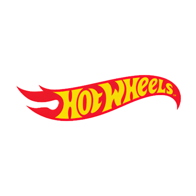 Logótipo Hot Wheels amarelo em fundo vermelho em forma de chama