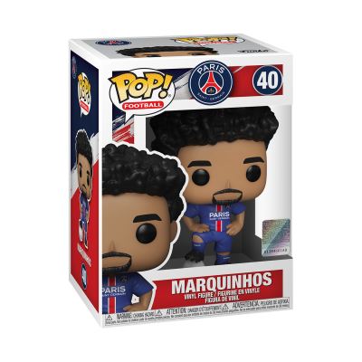 Figura Pop! Football do Marquinhos com uniforme do Paris Saint-Germain na caixa