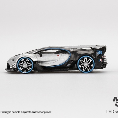 Miniatura carro desportivo Bugatti preto cinzento azul rodada decorada fundo branco