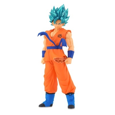 Figura de ação anime com cabelo azul, kimono laranja e faixa azul.