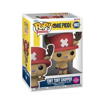 Figura Funko Pop Tony Tony Chopper de One Piece com chapéu vermelho e corpo castanho claro numa caixa com janela