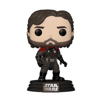 Figura Funko Pop da personagem de Star Wars em base preta com logo