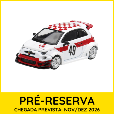 Miniatura de carro de corrida branco e vermelho com número 49 e padrão xadrez no tejadilho
