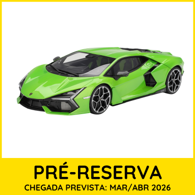 Miniatura de carro desportivo verde com texto de pré-reserva e data de chegada prevista.