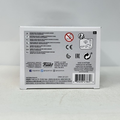 Caixa branca de papelão com avisos e símbolos de segurança