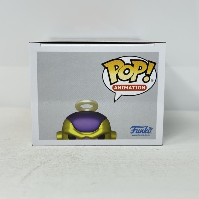 Embalagem Funko Pop Animation com figura roxo e amarelo