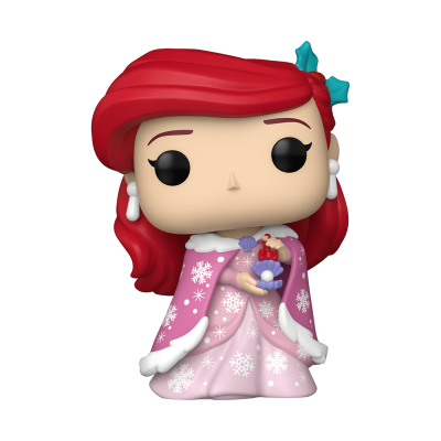 Figura Funko Pop de princesa com vestido rosa e capa lilás com flocos de neve