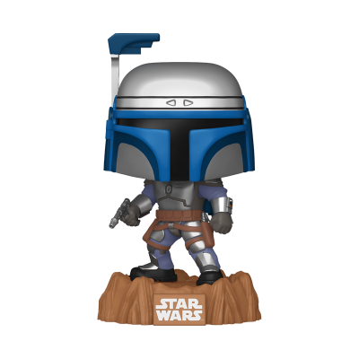 Figura Funko Pop Star Wars com capacete prateado e azul e base castanha