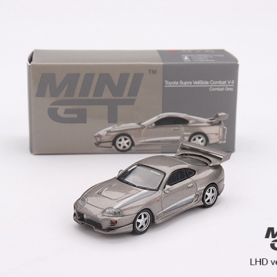 Miniatura de Toyota Supra cinza metálico com caixa cinzenta Mini GT