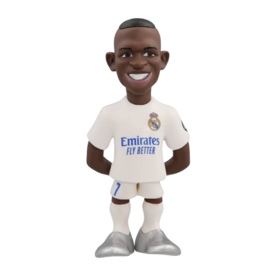 Boneco jogador de futebol Real Madrid com camisola branca e logotipo Emirates
