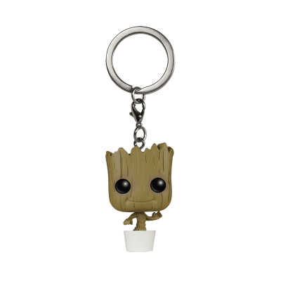 Chaveiro de personagem de madeira em vaso branco com argola prateada