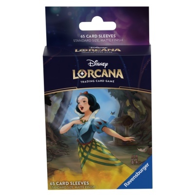 Embalagem de 65 sleeves para cartas Disney Lorcana com imagem da Branca de Neve
