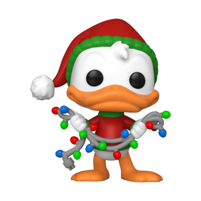 Figura colecionável de pato com gorro e luzes de Natal