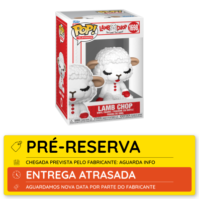 Figura Funko Pop! Lamb Chop em caixa com aviso de pré-reserva e entrega atrasada
