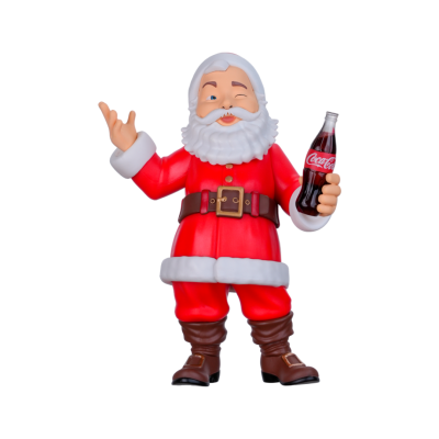 Figura de Pai Natal a segurar uma garrafa de Coca-Cola