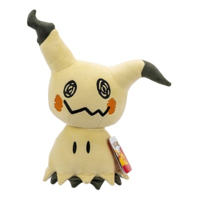 Pelúcia do personagem Mimikyu em amarelo e preto com bochechas laranja