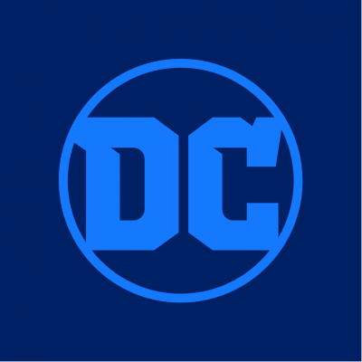 Logótipo DC azul claro em fundo azul escuro