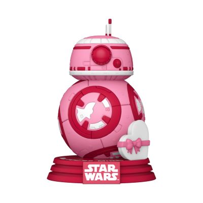 Figura colecionável BB-8 Star Wars rosa com coração e laço branco e rosa