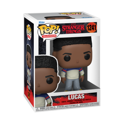 Boneco Funko Pop! Lucas da série Stranger Things em caixa de embalagem