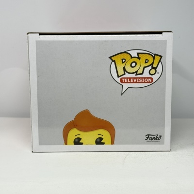 Caixa branca de Funko Pop! com texto POP! TELEVISION e desenho parcial de boneco na frente.