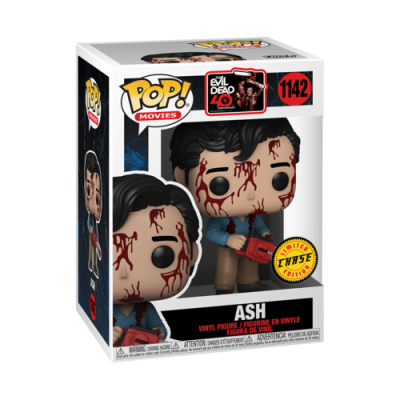 Figura Funko Pop Ash EVIL DEAD 40 número 1142 com sangue e motosserra em caixa