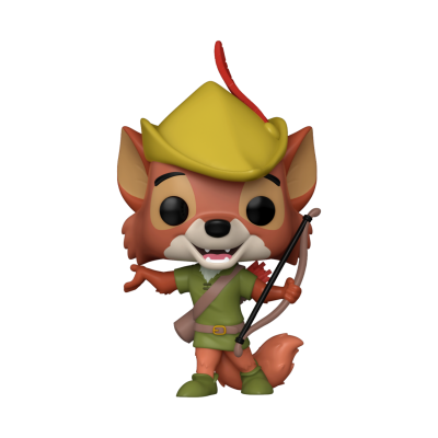 Figura Pop de raposa arqueiro com chapéu amarelo e arco