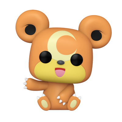 Figura de vinil de urso cor de laranja com orelhas grandes e olhos pretos.