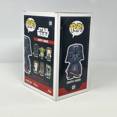 Embalagem Funko Pop! Star Wars Darth Vader 01 com imagens de várias figuras da coleção.