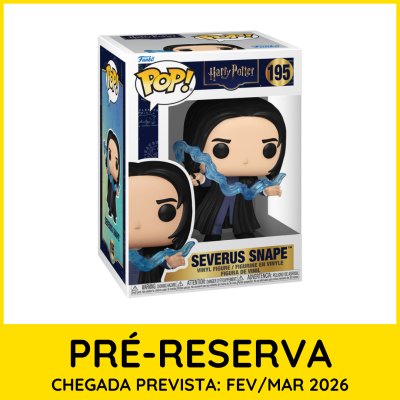 Figura Funko Pop Severus Snape Harry Potter nº195 com magia azul e capa preta, pré-reserva chegada prevista fev/mar 2026