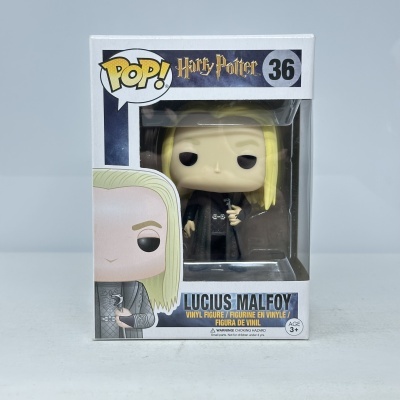 Figura Pop! de vinil Lucius Malfoy da série Harry Potter na caixa