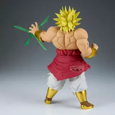Figura colecionável de personagem musculado com cabelo amarelo espetado e acessórios verdes