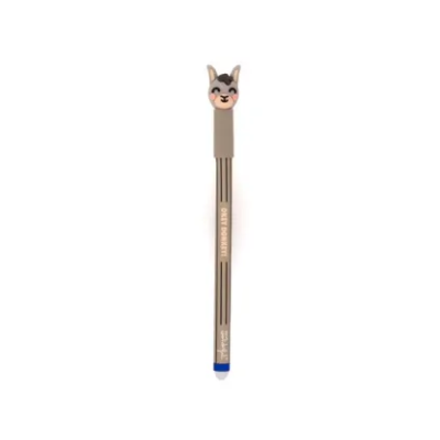 Lápis cinzento com cabeça decorativa de lama e ponta azul sobre fundo branco