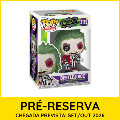 Boneco de vinil Beetlejuice Funko Pop! na embalagem
